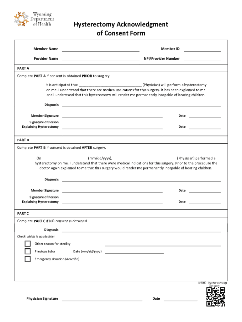 Fillable Online Hysterectomy Acknowledgment of Consent Form Fax Email