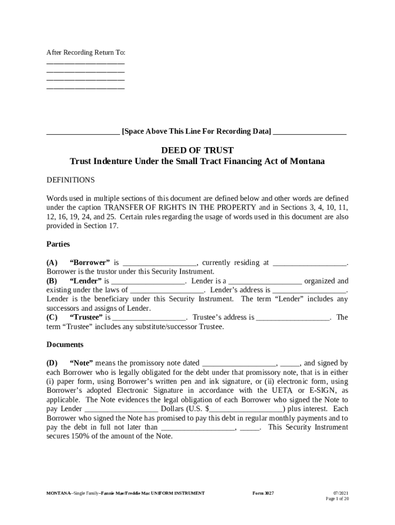 Montana Deed of Trust Law Doc Template pdfFiller