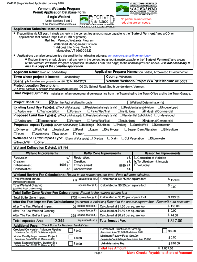 Fillable Online Vermont Wetland Permit Application Database Form