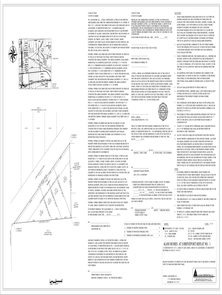 Fillable Online ALANI HOMES AT SHREVEPORT REPLAT NO. 1 Fax Email Print