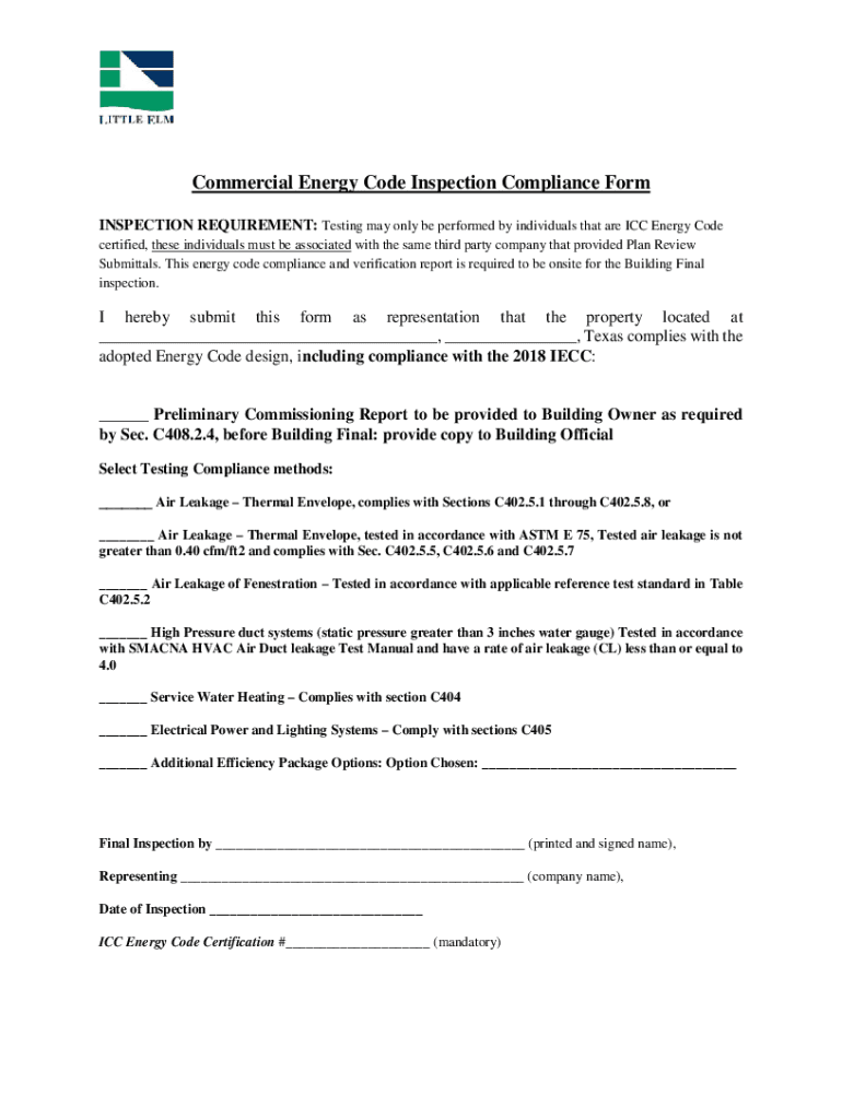 Fillable Online Commercial Energy Code Inspection Compliance Form Fax