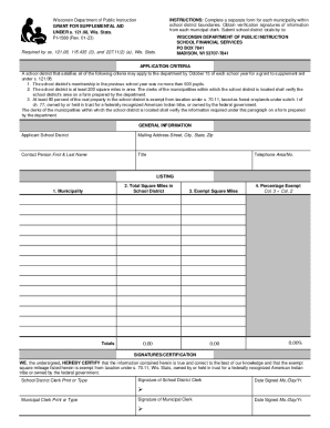 Fillable Online dpi wi PI-1588 Grant for Supplemental Aid Under s. 121. ...