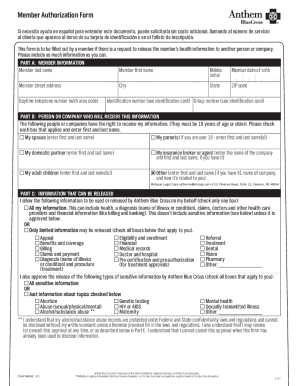 Fillable Online Anthem BlueCross Member Authorization Instructions and ...