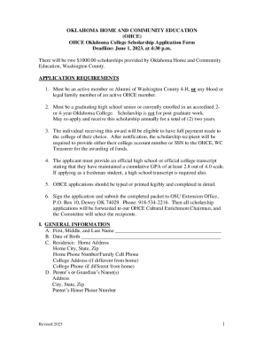 2023 OHCE Oklahoma College Scholarship Application Form. 2023 OHCE Oklahoma College Scholarship Application Form