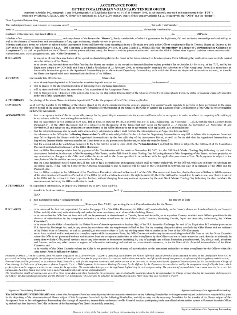 Fillable Online ACCEPTANCE FORM OF THE TOTALITARIAN ... Fax Email Print ...