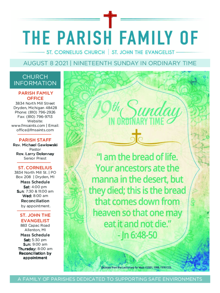 Fillable Online St. Cornelius Parish Dryden Catholic Church Fax Email