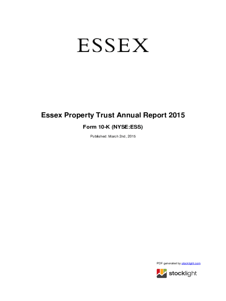 Fillable Online Annual ReportsEssex Property Trust, Inc Fax Email Print