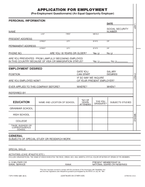 Application for employment pre-employement questionnaires