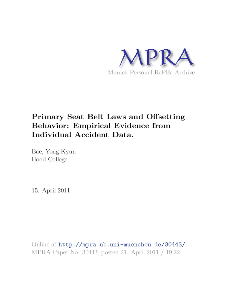 Fillable Online Primary Seat Belt Laws and Offsetting Behavior Fax