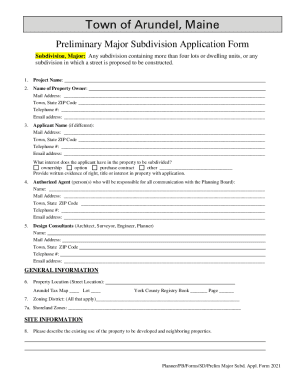 Preliminary Major Subdivision Application Form