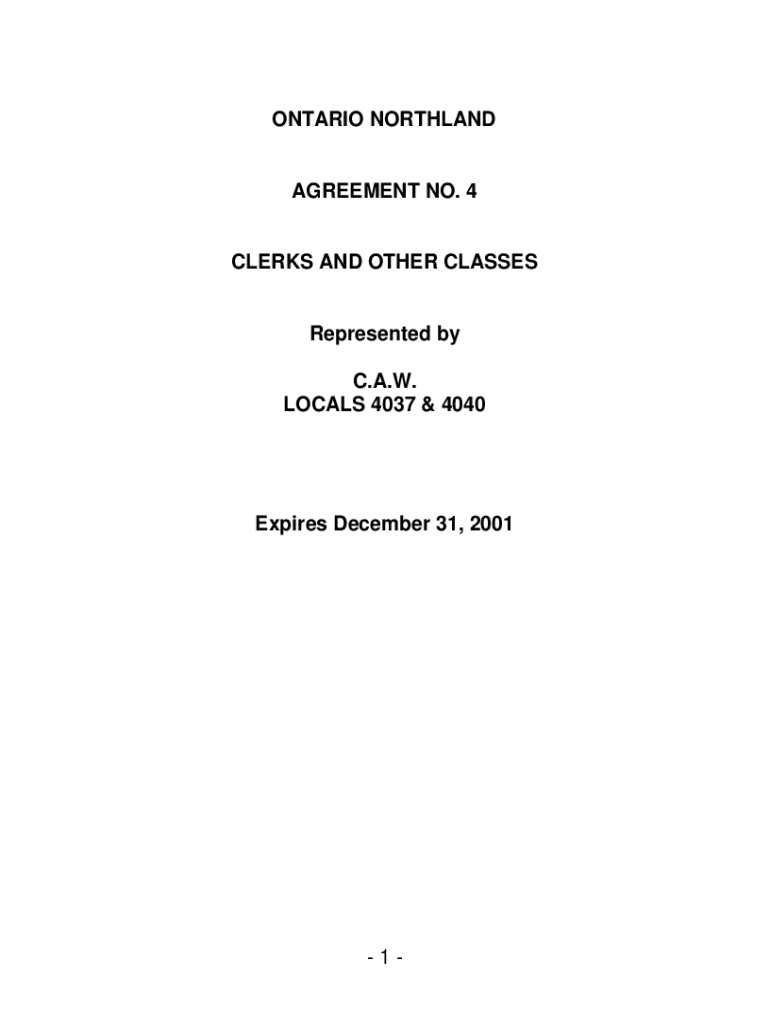 Fillable Online ONTARIO NORTHLAND AGREEMENT NO. 4 CLERKS AND Fax