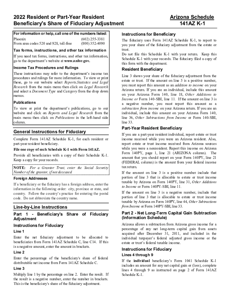 Fillable Online Form 141AZ Sched K1 Instructions Fax Email Print