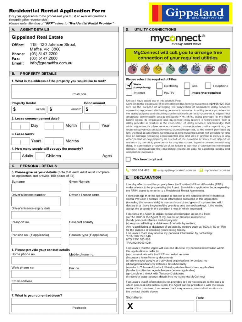 Fillable Online Gippsland Real Estate Maffra Application form Fax
