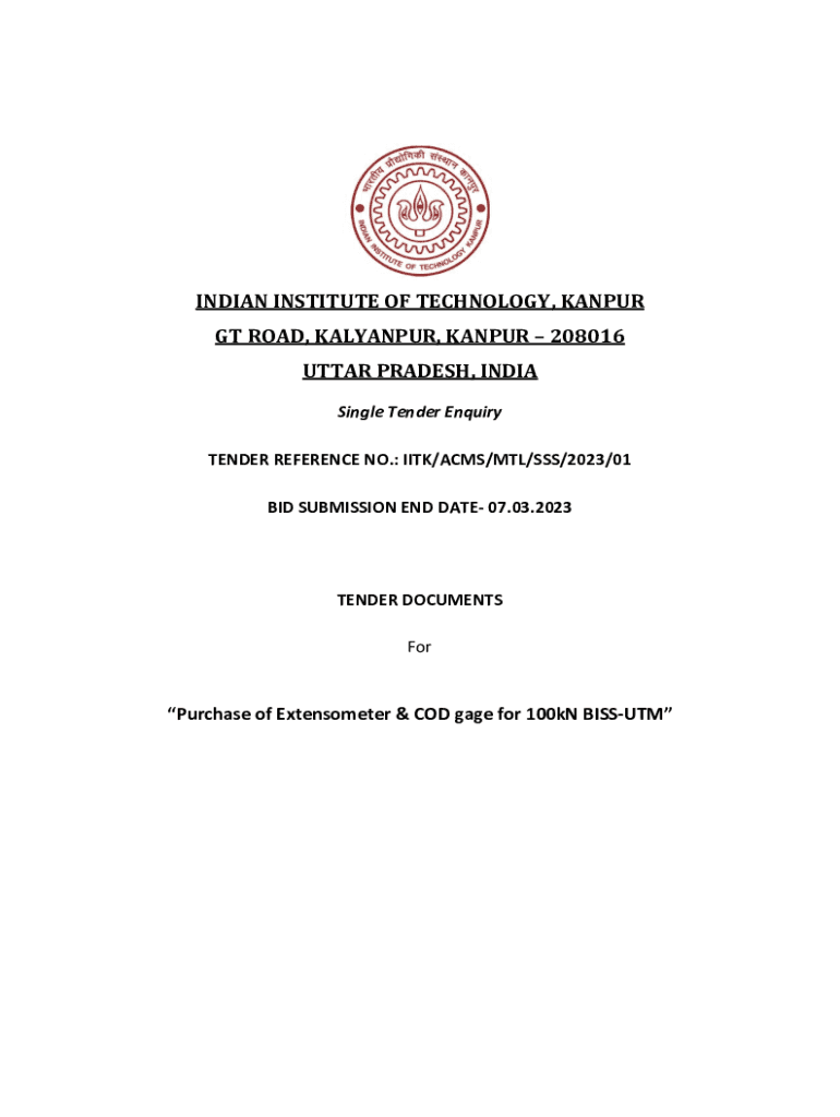 Fillable Online Purchase of Extensometer & COD gage for 100kN BISS-UTM ...