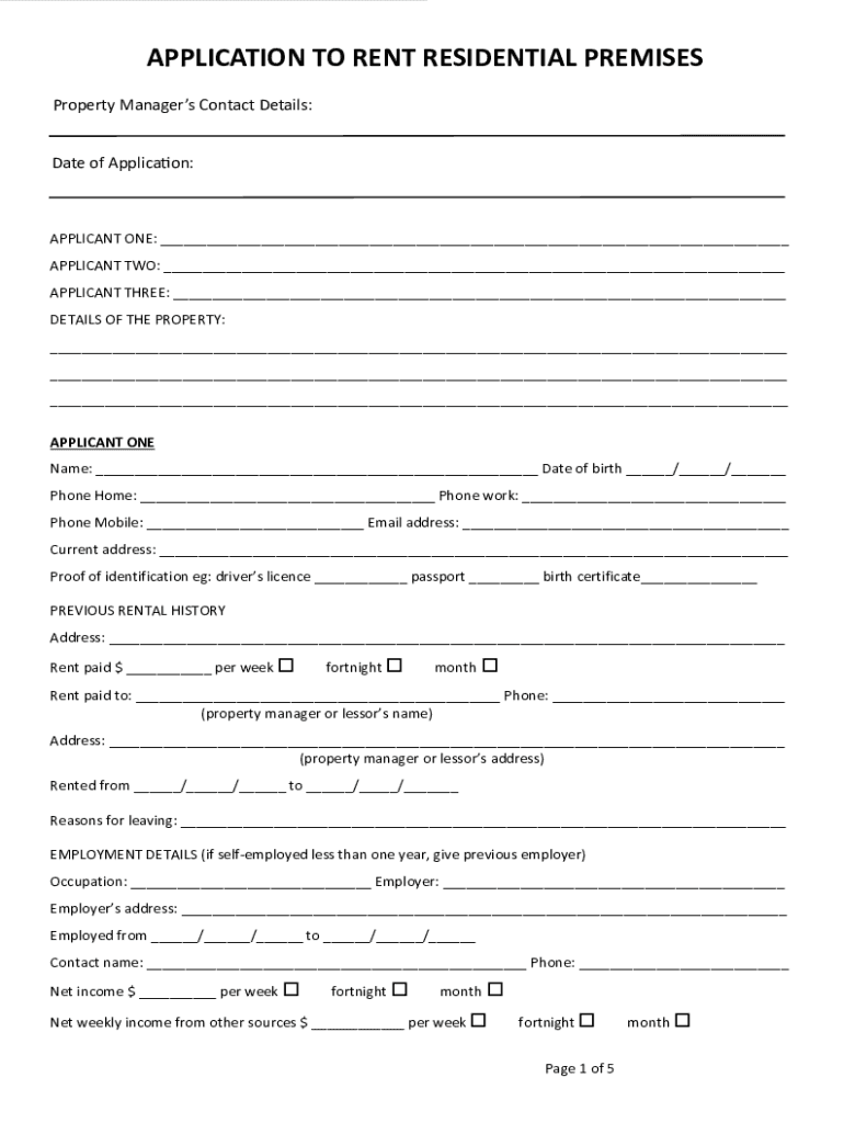 Residential Rental Application Form (Canada) Preview on Page 1