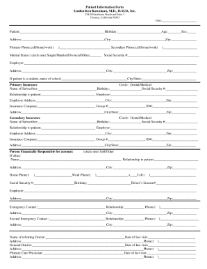 Fillable Online Patient Information Form Lindon Ken Kawahara, MD, DMD ...
