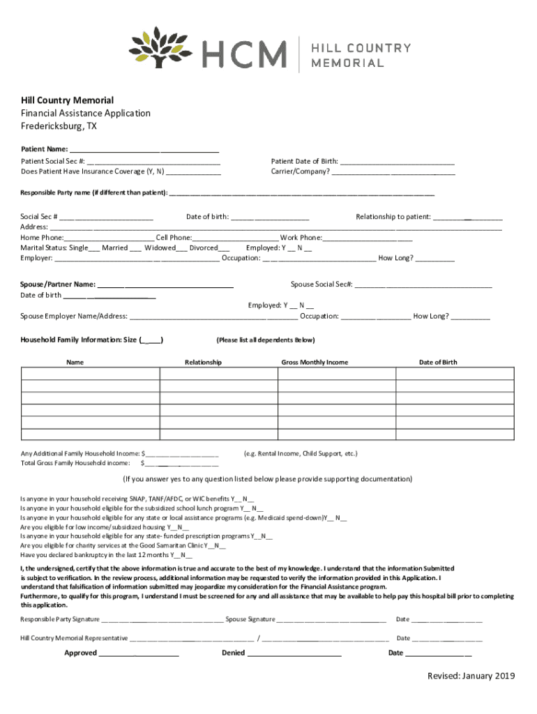 Fillable Online Medical Bill Help from Hill Country Memorial Hospital ...