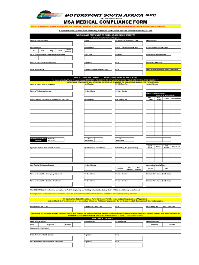 msa medical compliance form Preview on Page 1