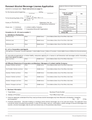 Renewal Alcohol Beverage License Application - New Berlin