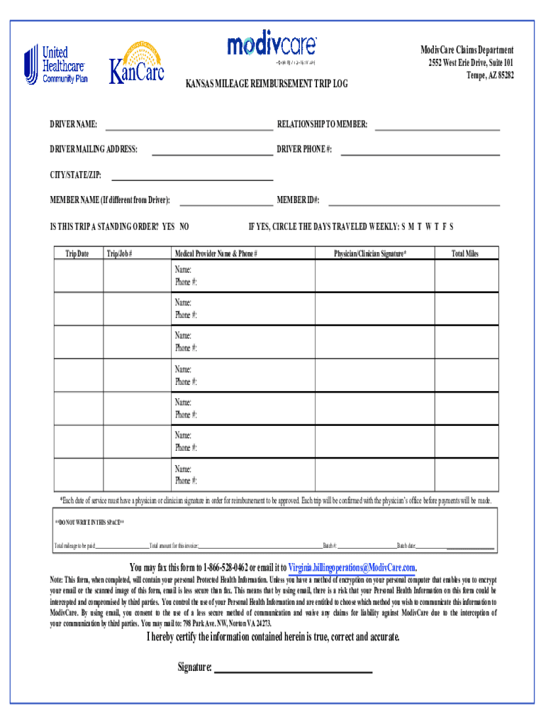 Fillable Online california facilty mileage reimbursement trip log Fax