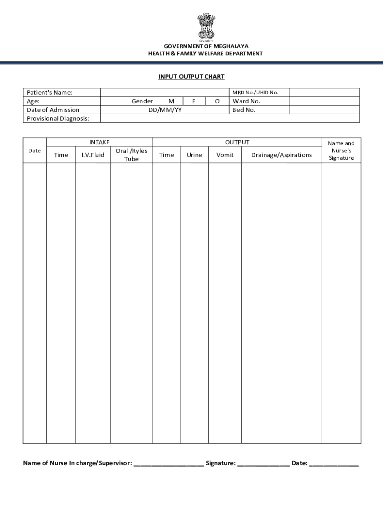 Fillable Online meghealth gov INPUT OUTPUT CHART Fax Email Print ...