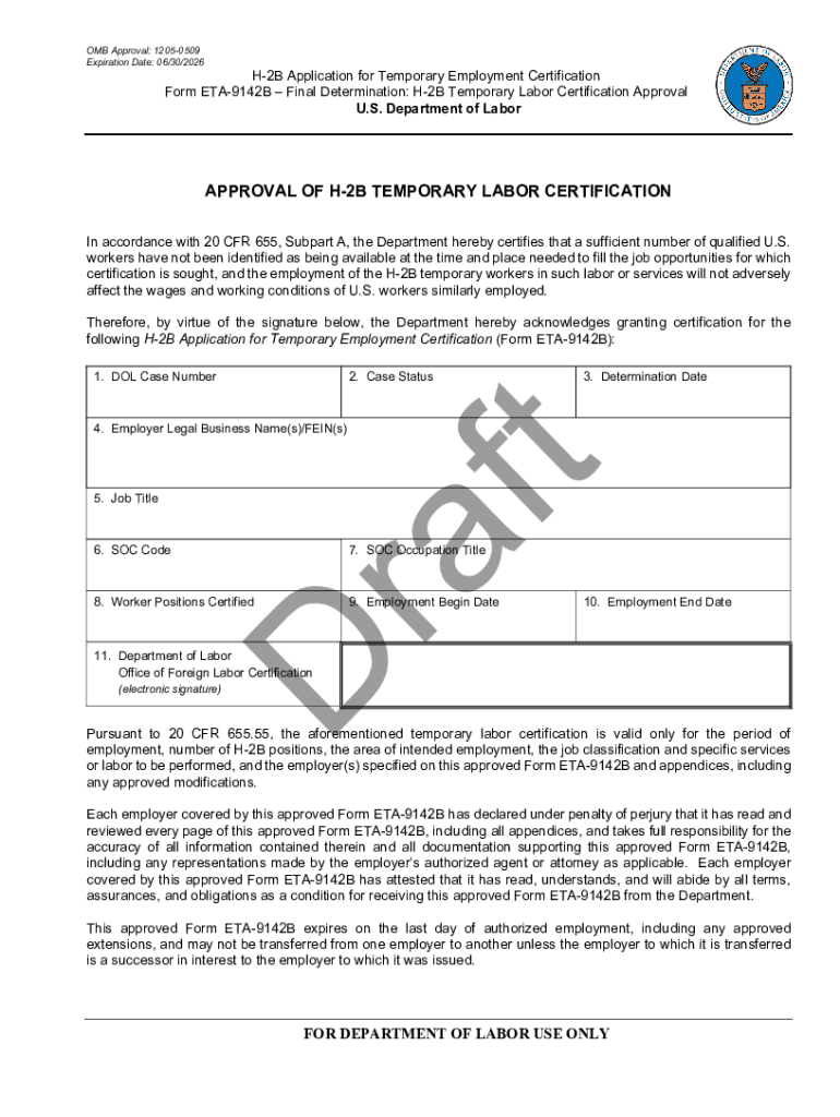 Fillable Online Form ETA9142 Labor Certificatio Determination Fax