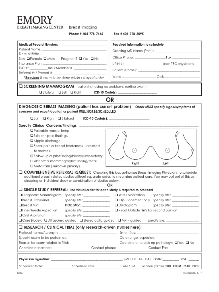 Fillable Online Breast Imaging DIAGNOSTIC BREAST IMAGING (patient has