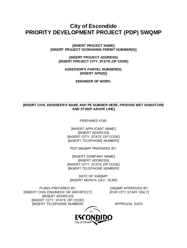 City of Escondido PRIORITY DEVELOPMENT PROJECT ( Doc Template pdfFiller