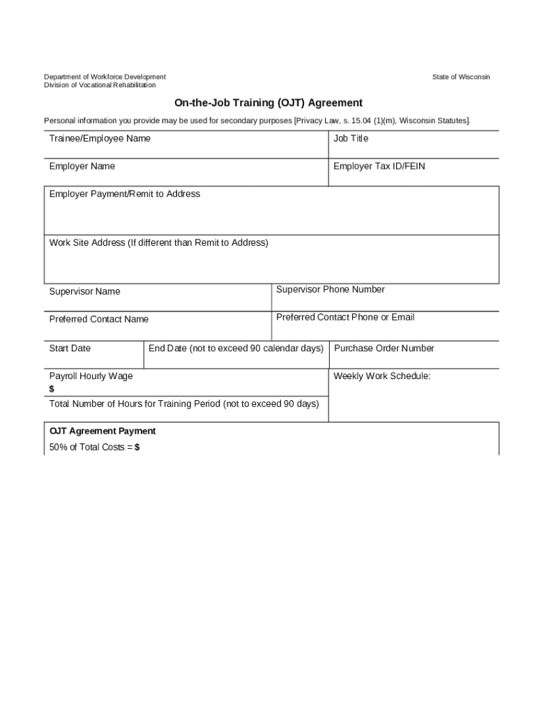 DVR16561E, OntheJob Training (OJT) Hiring Initiative Agreement