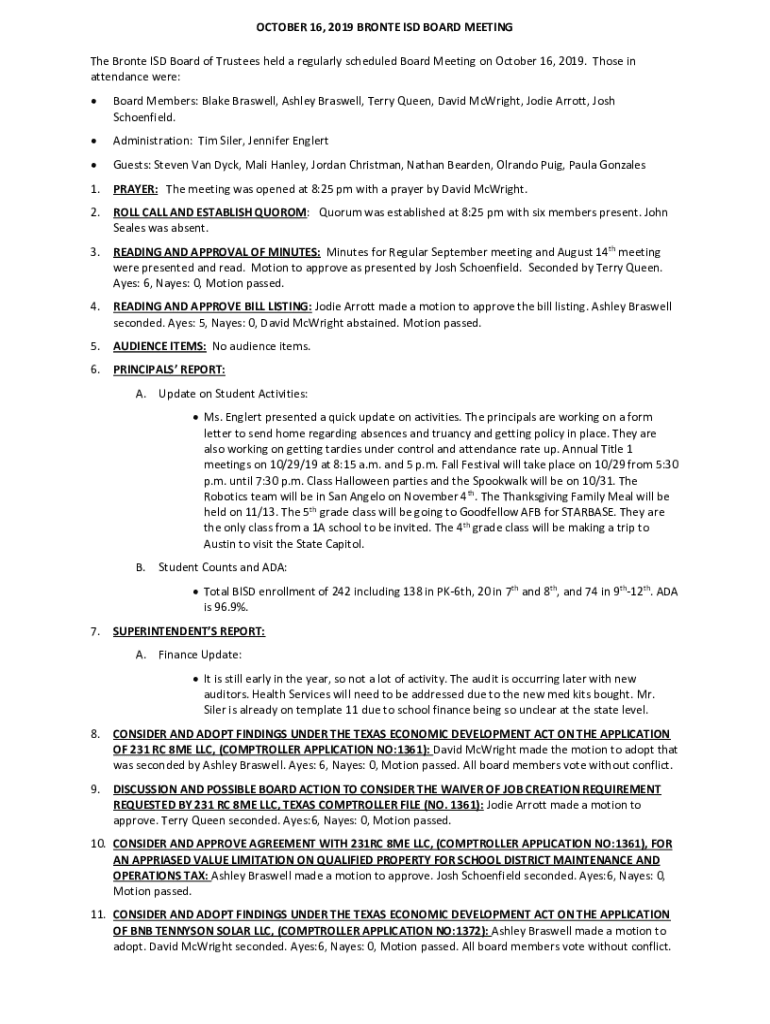 Fillable Online Events Bronte ISD Fax Email Print pdfFiller