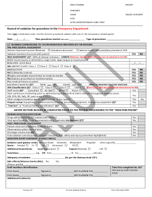 Fillable Online Record of sedation for procedure in the Emergency ...