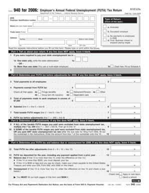 2006 Form 940 Employer's Annual Federal Unemployment Tax Return