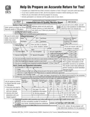 IRS Intake/Interview & Quality Review Sheet