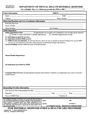Department of Mental Health Referral Response Form