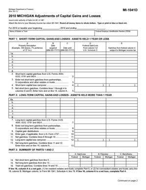 Michigan Adjustments of Capital Gains and Losses