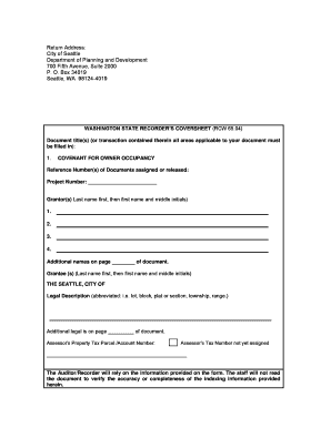Washington Owner Occupancy Covenant