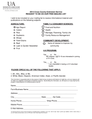 Arkansas Extension Service Mailing List Request