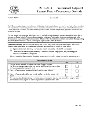 Professional Judgment Request Form – Dependency Override