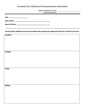 Personal Care Additional Documentation Attachment
