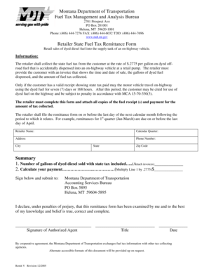 Montana Retailer State Fuel Tax Remittance Form
