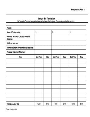 Procurement Bid Tabulation Form