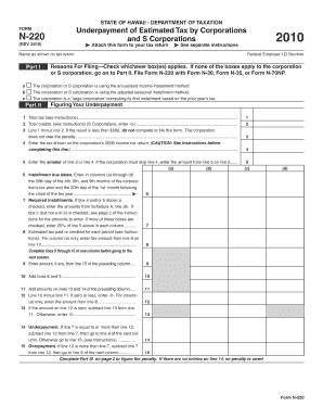 Hawaii Underpayment of Estimated Tax by Corporations Form
