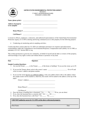 US EPA Property Sampling Consent Form