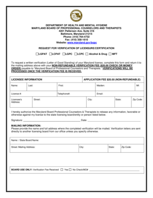 Maryland License Verification Request