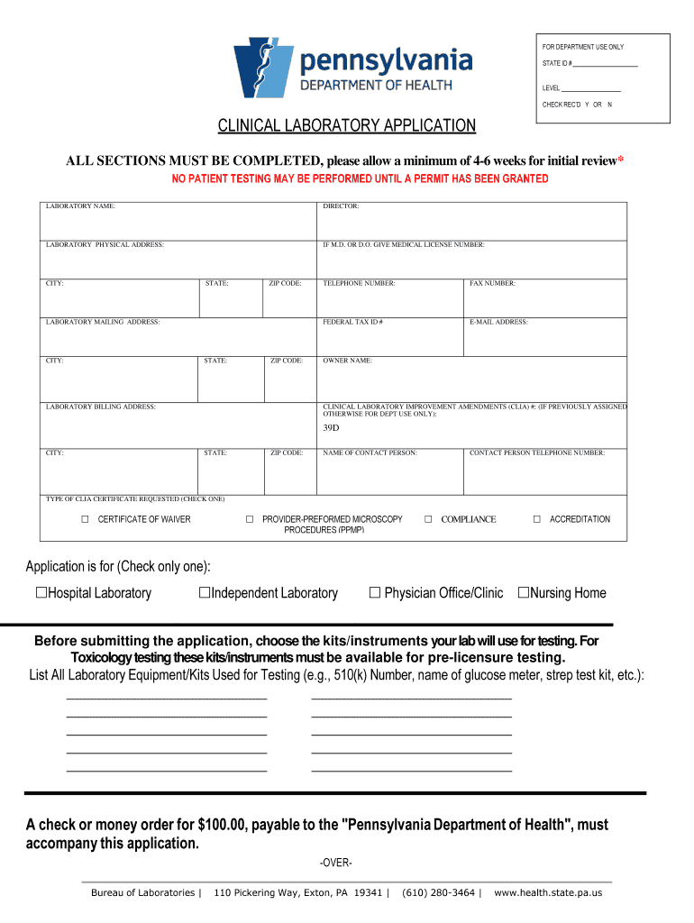 Fillable Online In State Clinical Lab License Application.pdf Fax Email