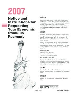 2008 US Economic Stimulus Payment Form 1040A