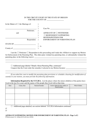 Affidavit Supporting Motion for Enforcement of Parenting Plan