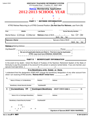 Kentucky Teachers' Retirement System Retiree Membership Application