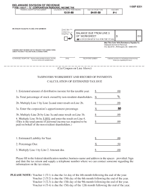 Delaware S Corporation Personal Income Tax Form 1100-P