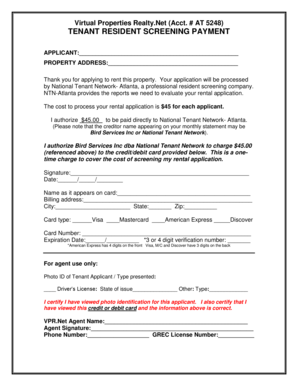 Tenant Resident Screening Payment Form